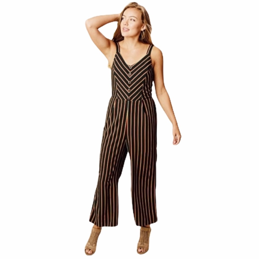 Altar’d State Hunter Green Striped Cropped Leg Jumpsuit NWT